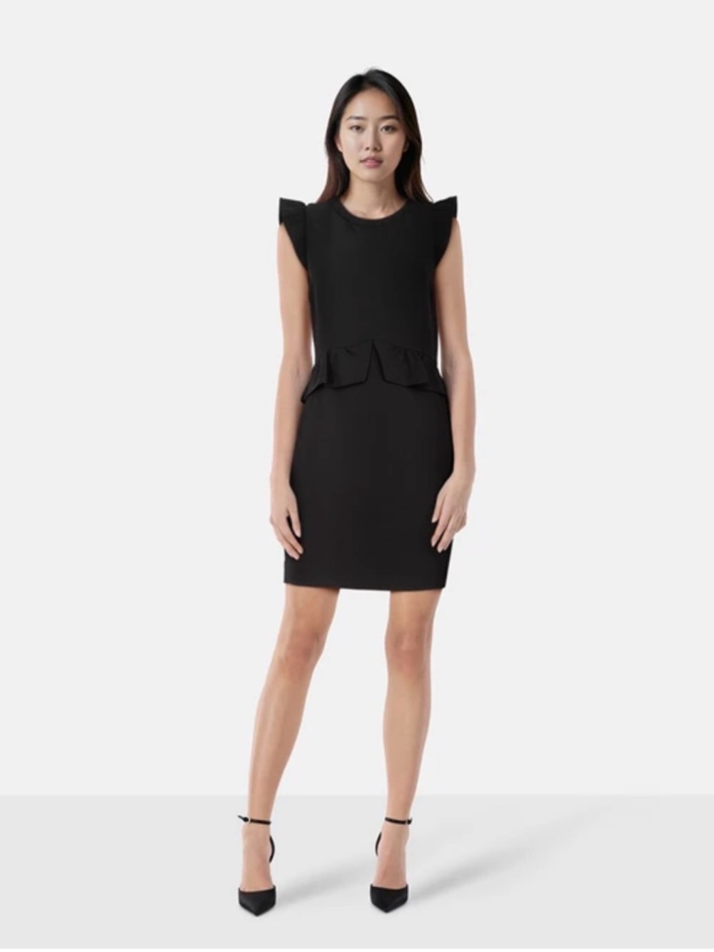 Sandro Paris Black Resonance Ruffle Peplum Mini Dress Size 3 EUC